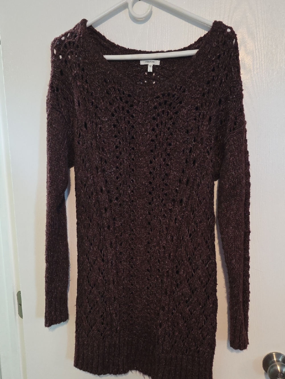 Maurices Marled Open-Knit Sweater Dress in Plum